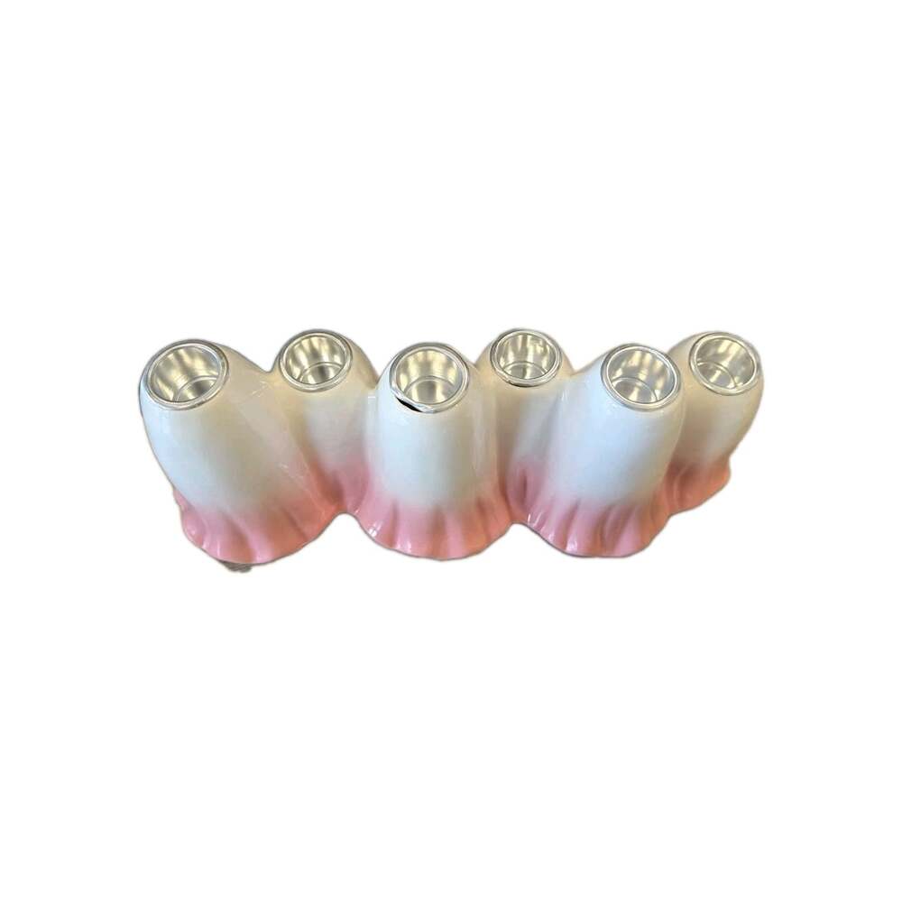 New Ceramic Halloween Spooky White W/ Pink Ghost Family 6 Candle Holder Decor - Picture 4 of 4